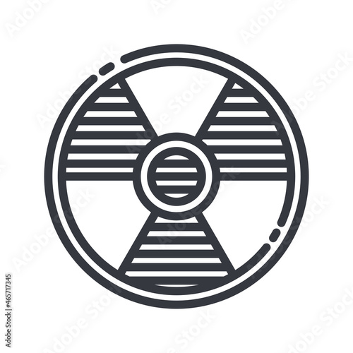 Line icon of a roentgen and x ray procedure. Radioactivity sign