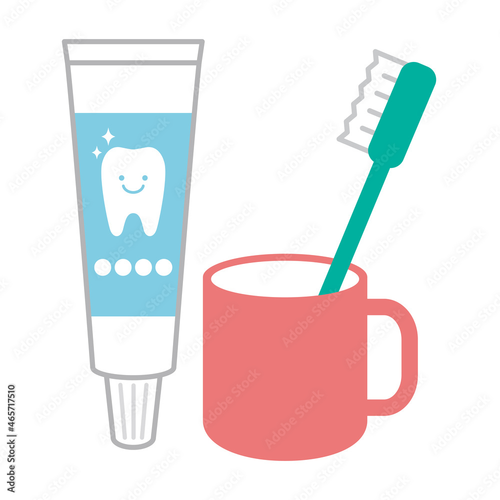歯ブラシと歯磨き粉とコップの歯みがきセット Stock ベクター Adobe Stock