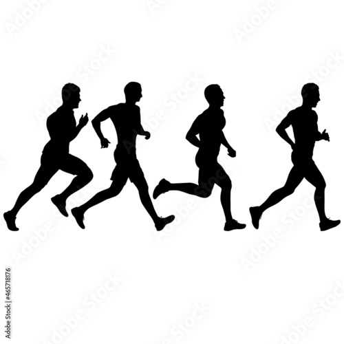 Set of silhouettes. Runners on sprint men on white background