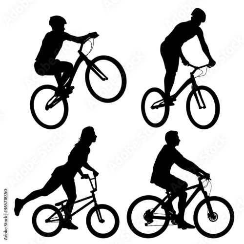 Set silhouette of a sports cyclist on a white background