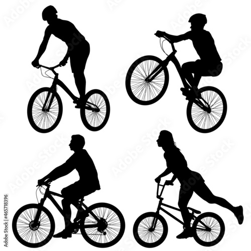 Set silhouette of a sports cyclist on a white background