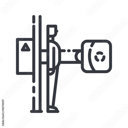 Line icon of a roentgen procedure. Healthcare symbol isolated