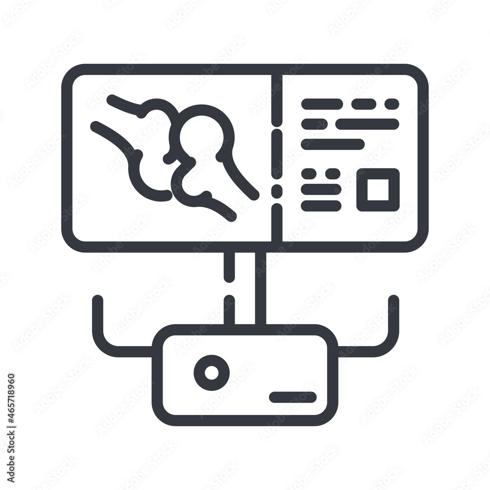 Line icon of a roentgen procedure. Healthcare symbol isolated Line icon of a roentgen procedure. Healthcare symbol isolated
