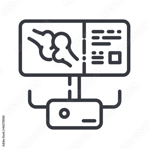 Line icon of a roentgen procedure. Healthcare symbol isolated