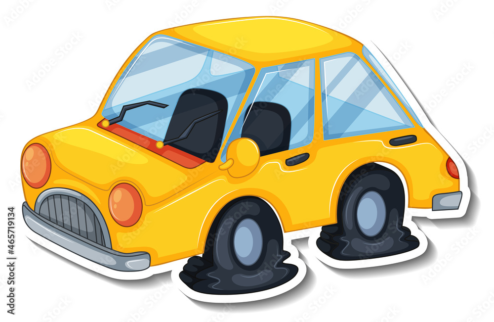 Sticker design with wrecked car isolated