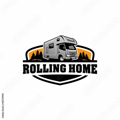 motor home - RV - camper van vehicle isolated logo vector with emblem style