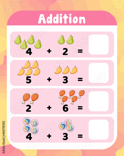 Preschool addition math worksheet template
