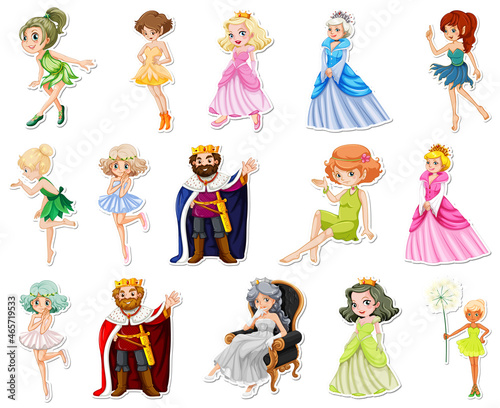 Sticker set with different fairytale cartoon characters