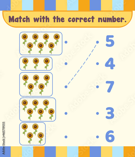 Count and match numbers math worksheet template