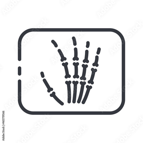 Line icon of a roentgen procedure. Metacarpal sign. Healthcare symbol isolated