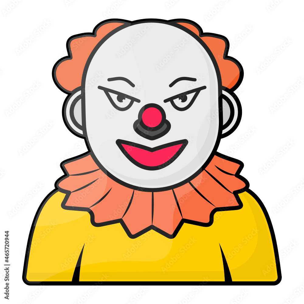 Angry Clown Costume Concept, unhappy Joker Avatar Vector Color Icon Design, Halloween costume Symbol, Holiday Celebrations Sign,  Christian feast  Stock illustration