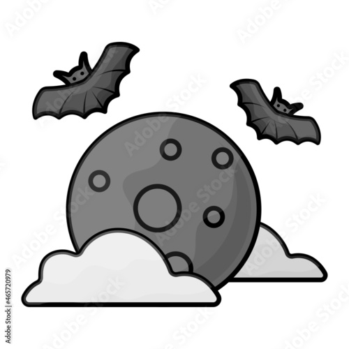 Full Moon night with Bats and Clouds Concept Vector Color Icon Design, Halloween costume Symbol, Holiday Celebrations Sign,  Christian feast  Stock illustration