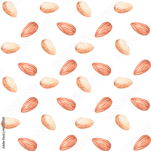 Seamless pattern. Almonds. Watercolor vintage illustration. For your design.