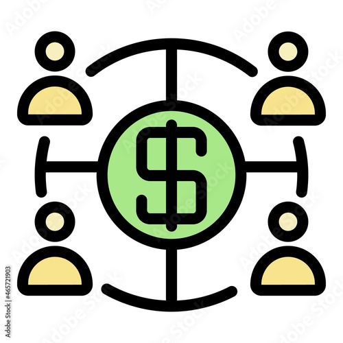 Dollar in target and people icon. Outline dollar in target and people vector icon color flat isolated