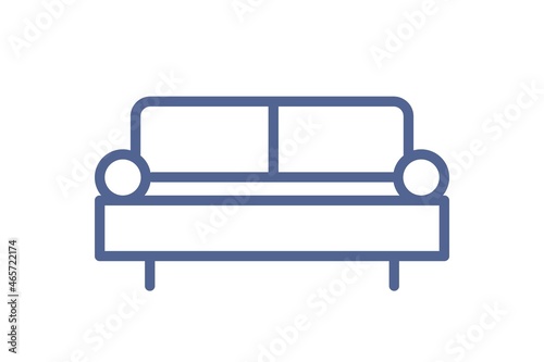 Simple sofa icon in line art style. Outline pictogram of comfortable couch in...