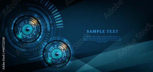 Abstract Futuristic Technology eye on drak blue Background with copy space for text.