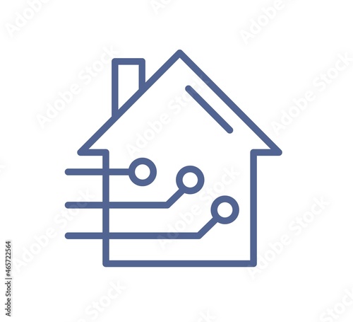Smart home icon in line art style. Simple sign of house remote control system...