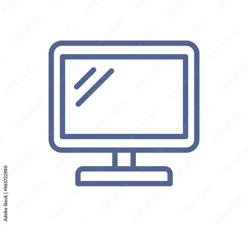 Computer monitor icon in line art style. Desktop screen lineart pictogram. Empty outlined rectangle PC display for web design. Simple linear flat vector illustration isolated on white background Computer monitor icon in line art style. Desktop screen lineart pictogram. Empty outlined rectangle PC display for web design. Simple linear flat vector illustration isolated on white background