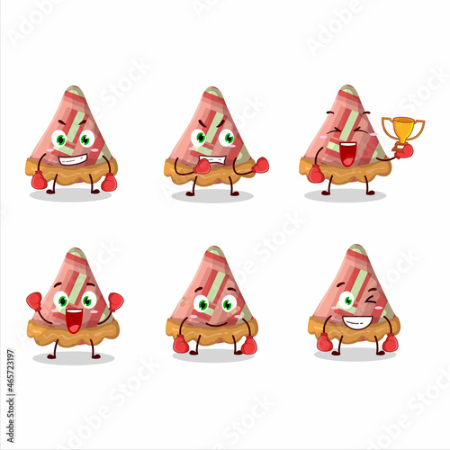 A sporty slice of rhubarb pie boxing athlete cartoon mascot design