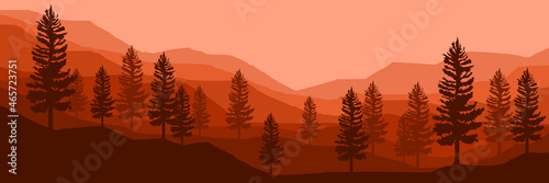 sunset mountain landscape illustration vector for banner background, web background, apps background, tourism design template and adventure backdrop