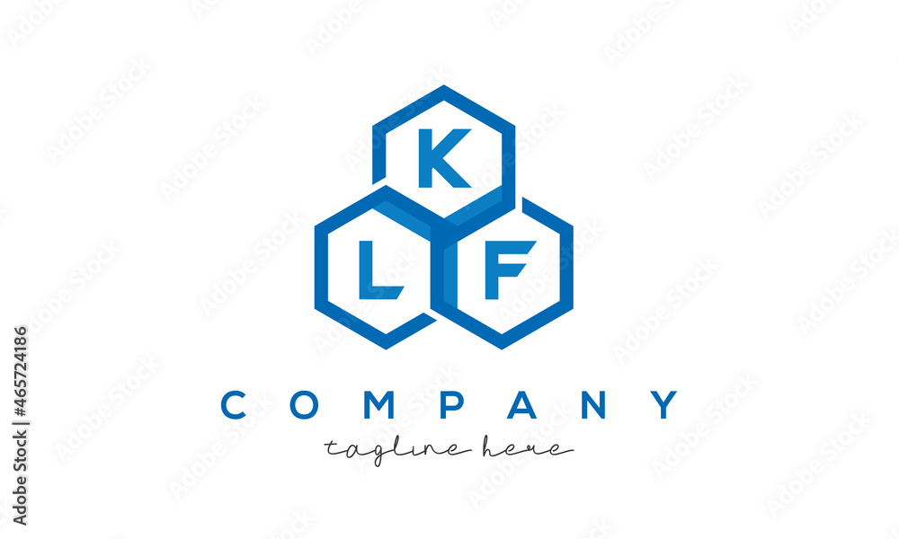 KLF letters design logo with three polygon hexagon logo vector template