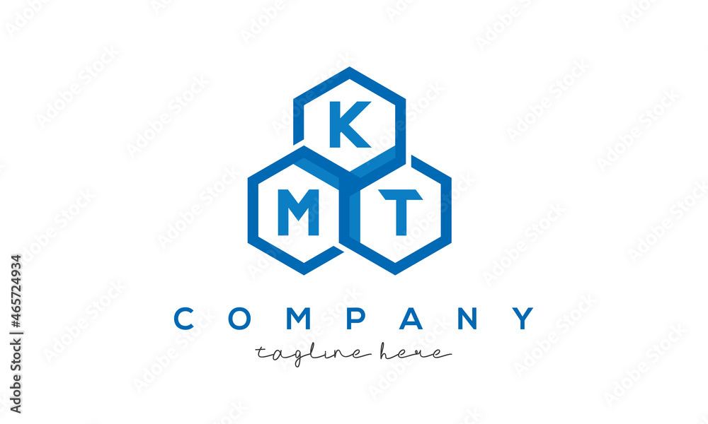 KMT letters design logo with three polygon hexagon logo vector template