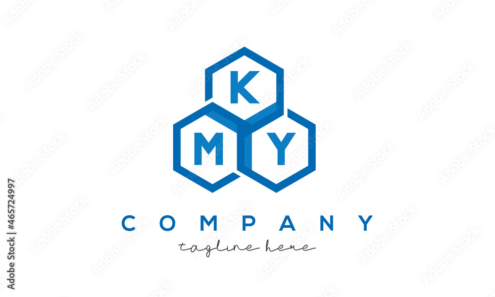 KMY letters design logo with three polygon hexagon logo vector template