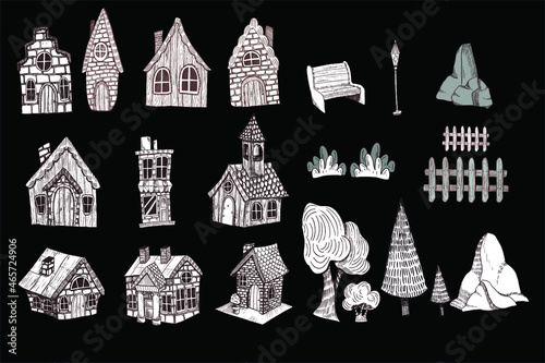 a set of houses and city elements