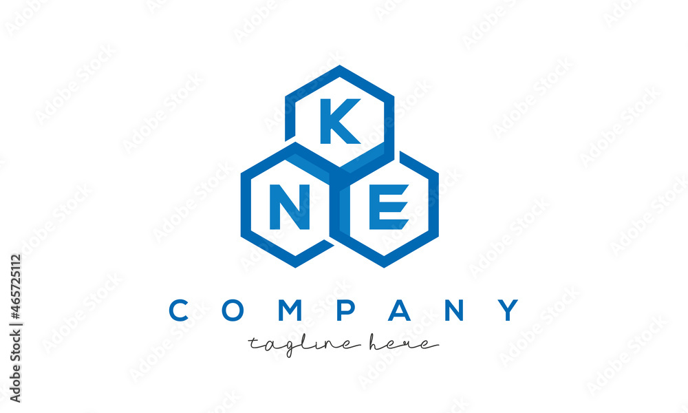 KNE letters design logo with three polygon hexagon logo vector template