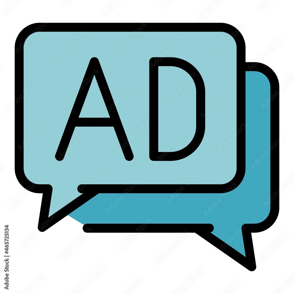 Naklejka premium Ad in chat bubbles icon. Outline ad in chat bubbles vector icon color flat isolated