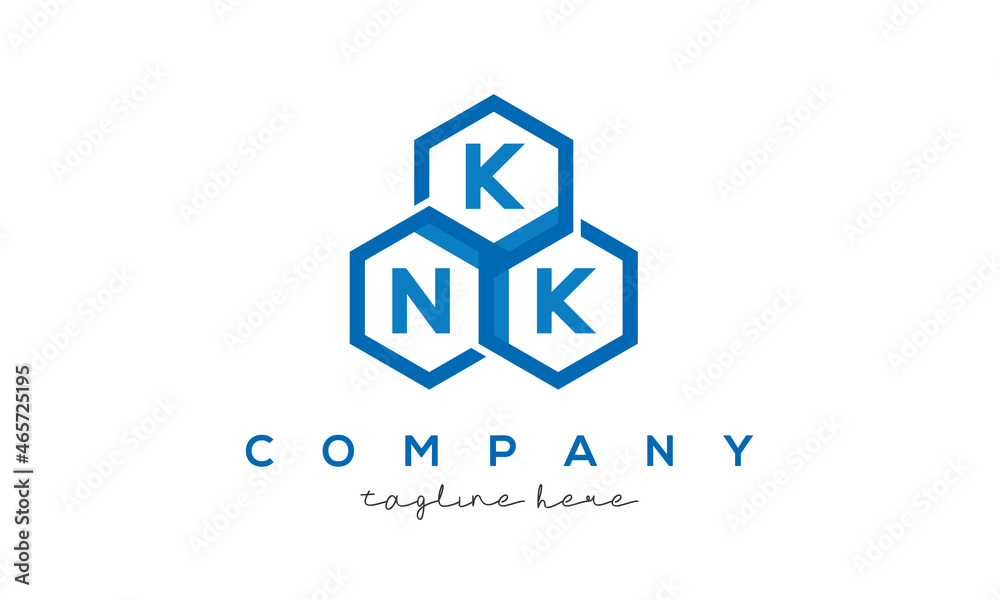 KNK letters design logo with three polygon hexagon logo vector template