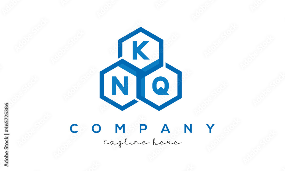 KNQ letters design logo with three polygon hexagon logo vector template