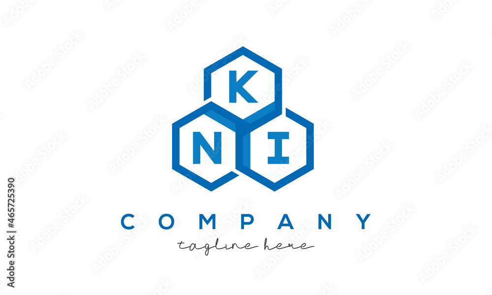KNI letters design logo with three polygon hexagon logo vector template