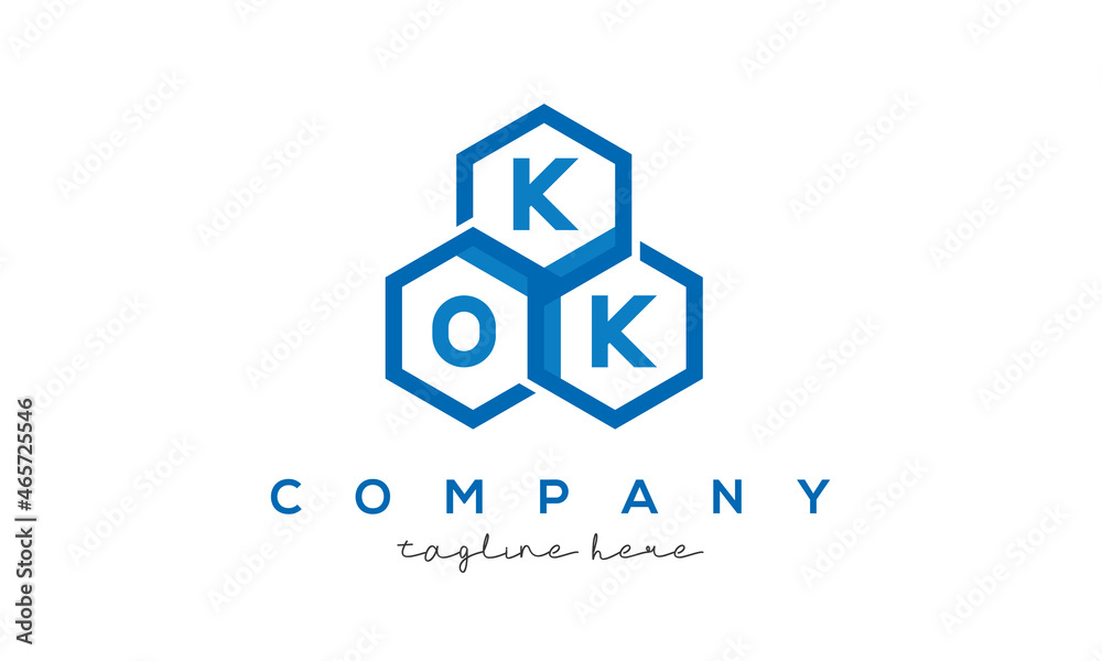 KOK letters design logo with three polygon hexagon logo vector template