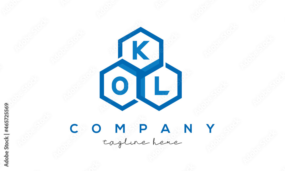 KOL letters design logo with three polygon hexagon logo vector template