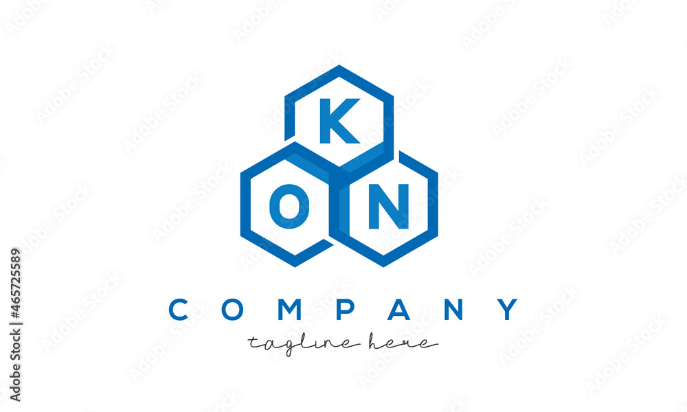 KON letters design logo with three polygon hexagon logo vector template