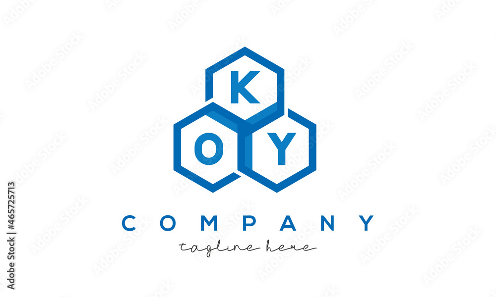 KOY letters design logo with three polygon hexagon logo vector template