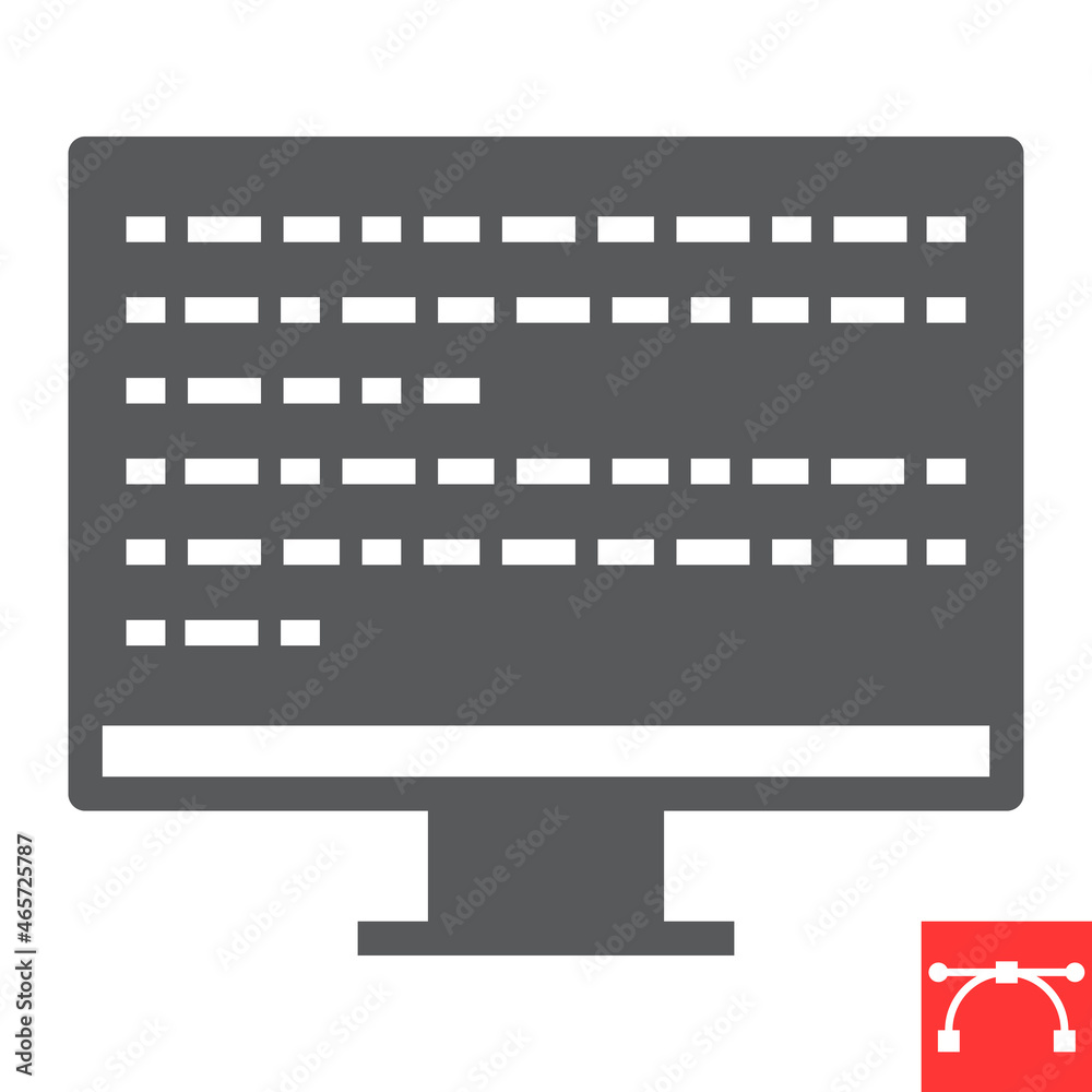 Obraz premium Programming glyph icon, data and coding, monitor code vector icon, vector graphics, editable stroke solid sign, eps 10.