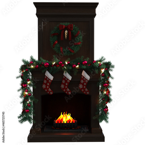 Obraz na płótnie fireplace with christmas decorations w salonie