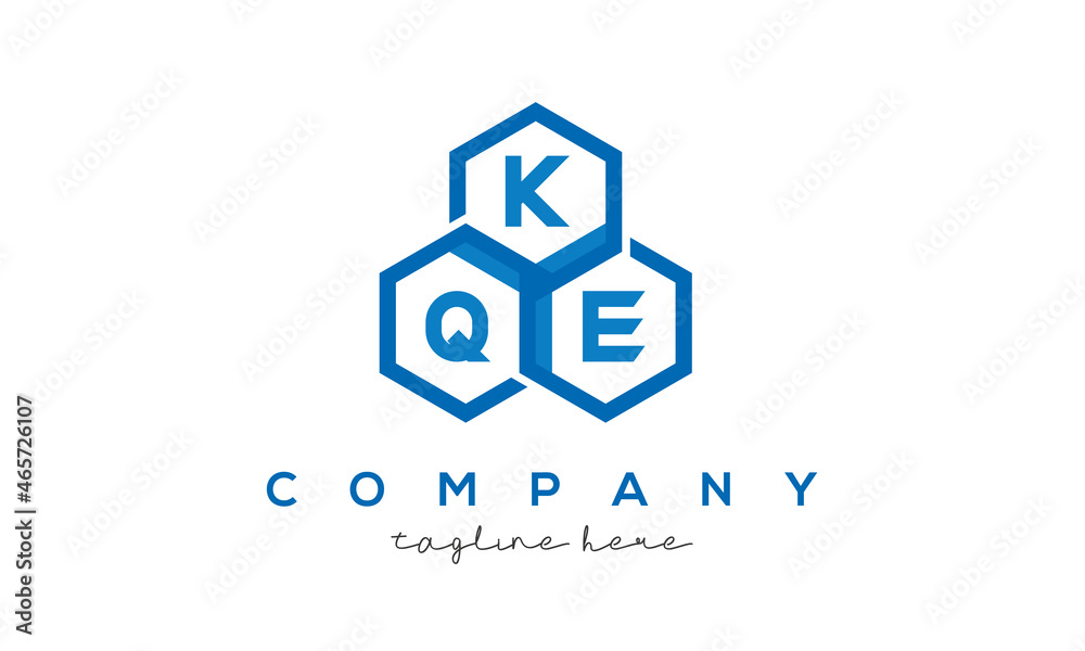 KQE letters design logo with three polygon hexagon logo vector template