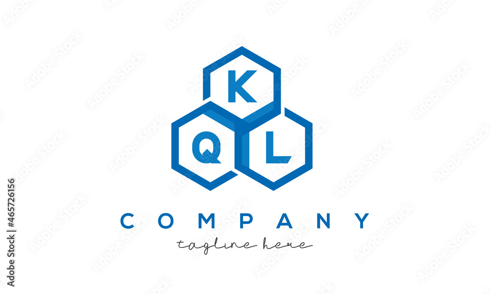 KQL letters design logo with three polygon hexagon logo vector template