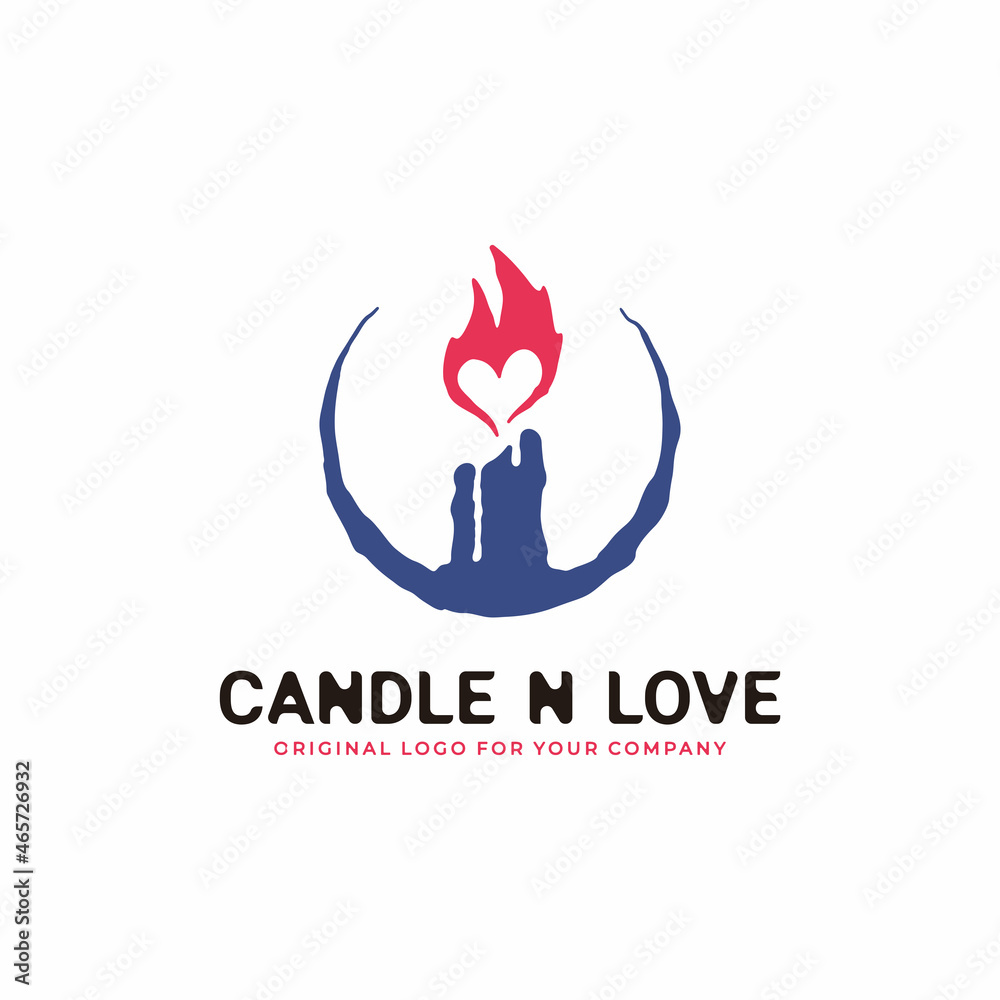 Candle logo with an ancient concept combined with a flame in the form of love. Candle logo with an ancient concept combined with a flame in the form of love.