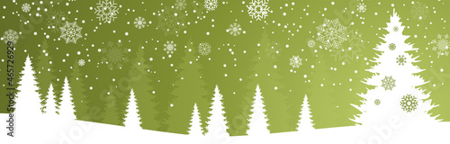 christmas firs with falling flakes and snow landscape