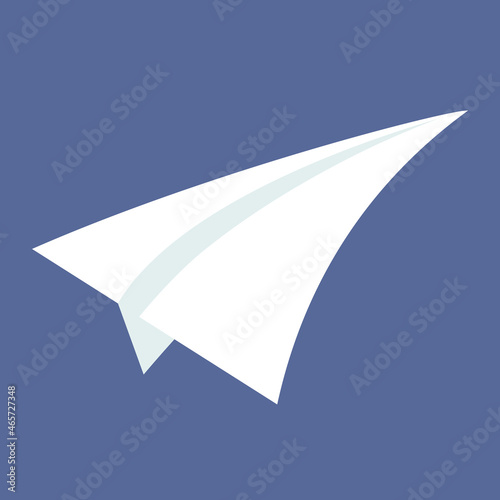 Flying paper airplane. Handmade object in flat style.