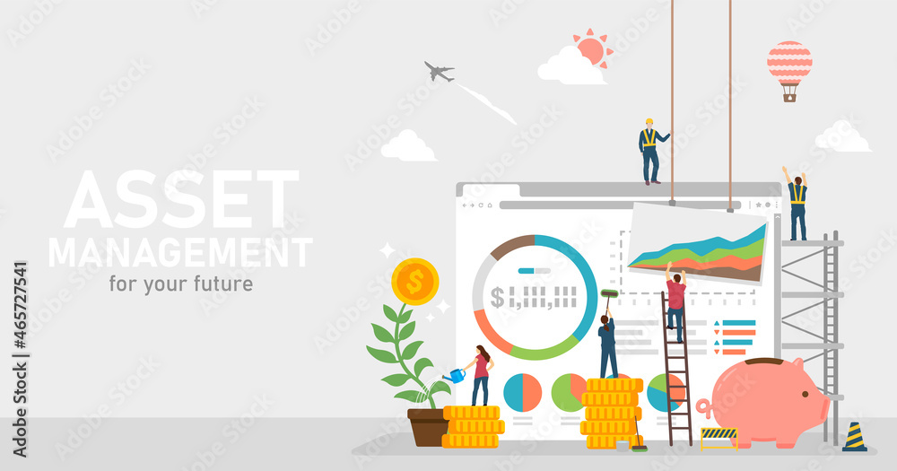 Asset management concept vector web banner illustration