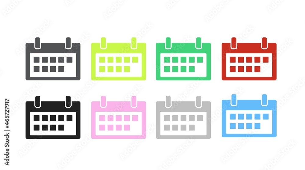 Calendar Icon Set. Set of isolated vector editable color calendar icons