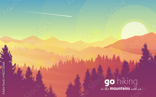 Mountain landscape. Travel flyer   background  booklet. Adventure  hiking  camping  vacation. Abstract landscape  Banner with polygonal landscape illustration  Minimalist style  Flat design