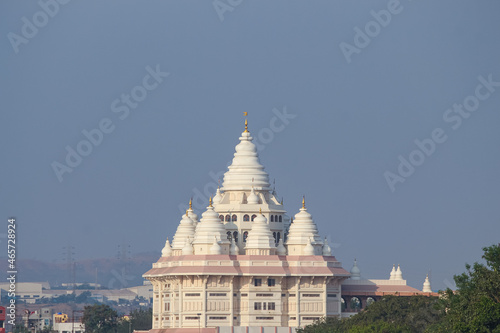 View of Sant Tukaram Maharaj Gatha Mandir Temple in the distance, Dehu, Pune, Maharashtra, India photo