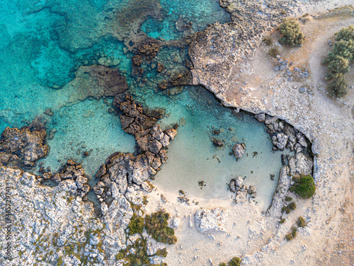 Aerial view of a beautiful coastline in Spiaggia del Frascone ,San isidoro , Italy photo
