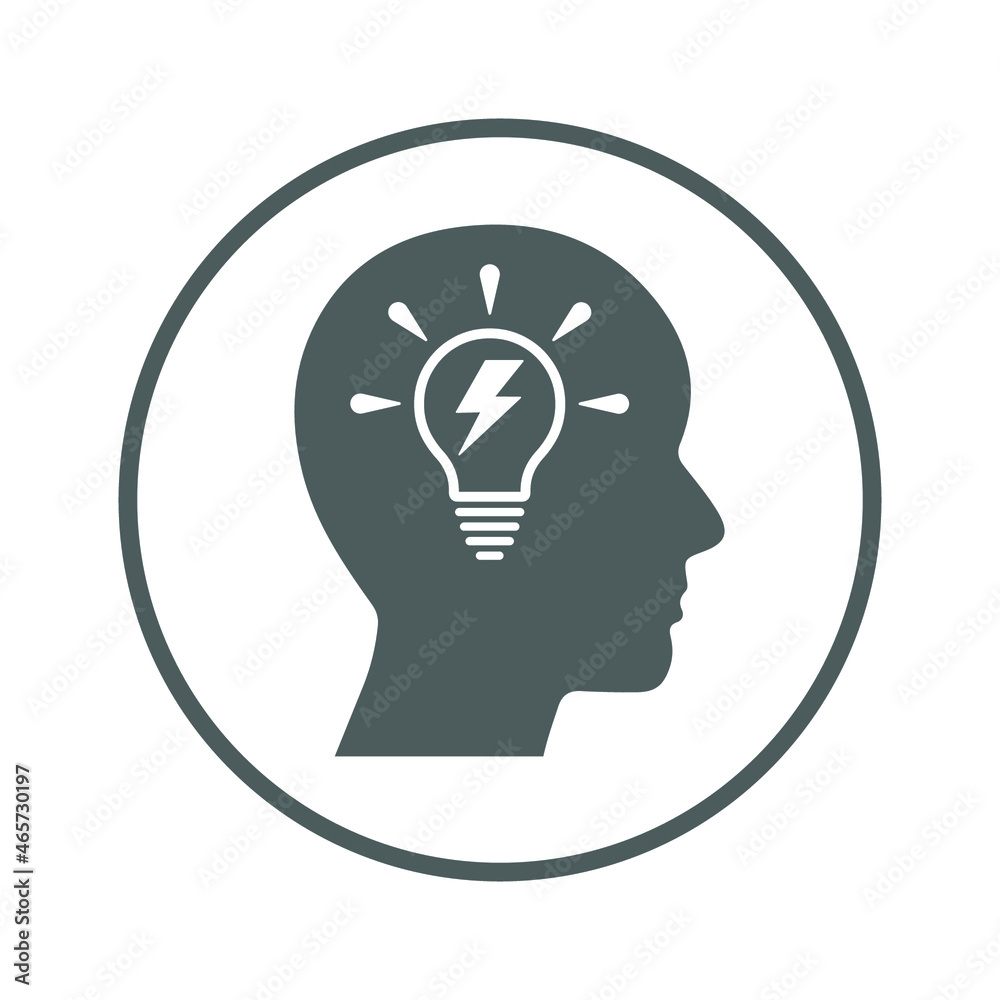 Great, idea, thinking, light, head icon. Rounded gray vector design. Great, idea, thinking, light, head icon. Rounded gray vector design.